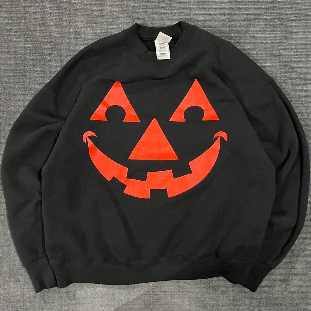 Vintage Halloween Pumpkin Jack O Lantern Sweatshirt Adult Large Black Orange